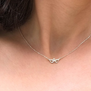 Nautical Origami Boat Necklace | Paper Ship Charm Necklace Sterling Silver | Delicate, Minimalist Jewelry | Summer Necklace | Birthday Gift
