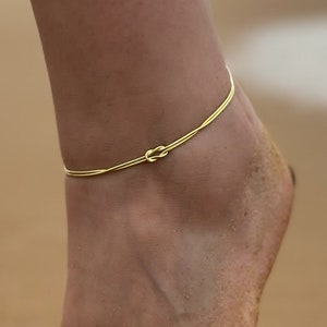 Double Chain Knot Anklet | Delicate Anklet | Dainty Summer Anklet | Body Jewelry | 925 Sterling Silver | Gift for Her | 14K Gold Filled