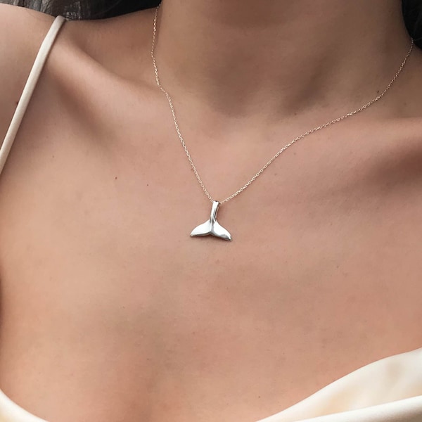 Sterling Silver Whale Tail Necklace | Whale Pendant | Dainty Summer Jewelry | Beach, Summer Necklace | Silver, 14K Gold and Rose Gold Filled