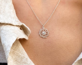 Sterling zilveren delicate wilde bloemen ketting | Bloemhanger | Zomer Daisy ketting | Zilver, 14K goud gevuld, rosé goud gevuld