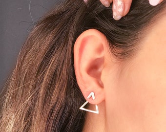 Boucles d'oreilles souffle | Argent sterling 925 | Cache-oreilles triangulaires | Bijoux minimalistes pour femme | Boucles d'oreilles triangle double face