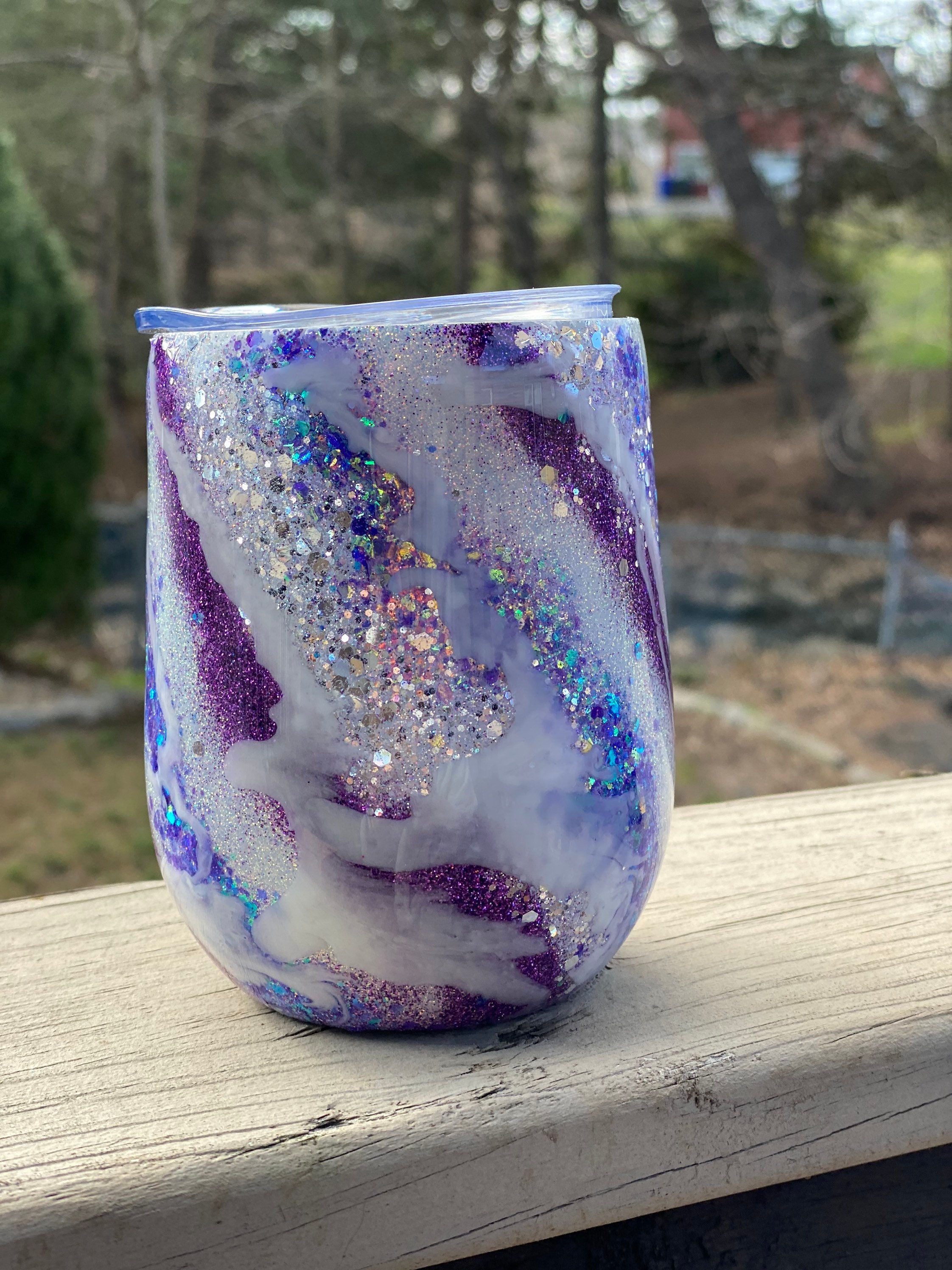 glitter milky way effect wine tumbler