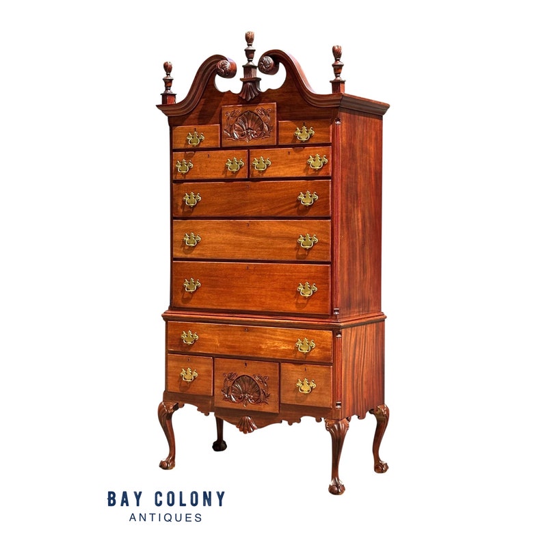 Shell High Boy Antique Chippendale Style Mahogany Shell Carved Highboy on Ball & Claw ...