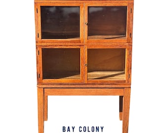 Antique Arts & Crafts Tiger Oak Four Section Haberdashery Display Cabinet Rare