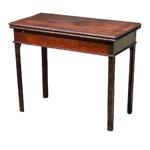 Antique Chinese Chippendale Mahogany Card Table with Foliate Carved Edge CA 1760