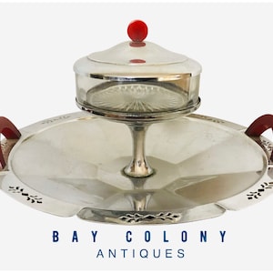 20th Century Antique Art Deco Serving Dish With Red Bakelite Handles