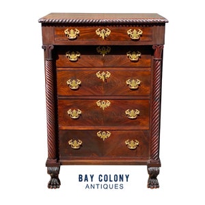 19th C Antique Pennsylvania Neoclassical Mahogany Lingerie Chest / Dresser