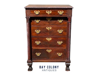 19th C Antique Pennsylvania Neoclassical Mahogany Lingerie Chest / Dresser