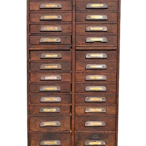 Antique Victorian Oak 26 Drawer Raised Panel Office File Cabinet by Cutler