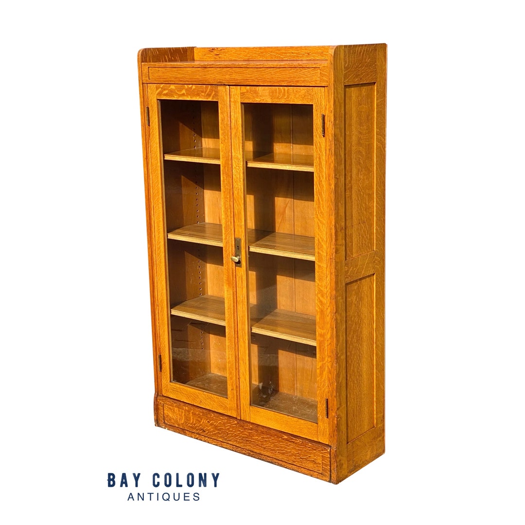 Antique Oak Double Glass Door Bookcase / China With Etsy