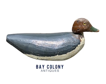 20th C Antique Carved & Painted Wood Mallard Duck Hunting Decoy - Glass Eyes