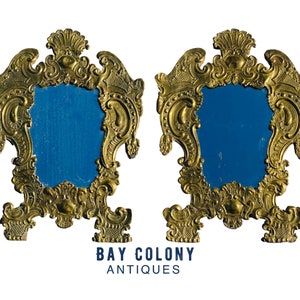 18th Century Pair Of Antique Dutch Embossed Brass Repousse Wall Mirrors Dated 1747