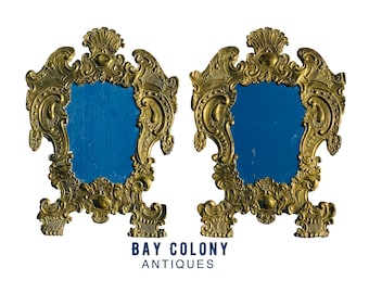 18th Century Pair Of Antique Dutch Embossed Brass Repousse Wall Mirrors Dated 1747