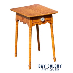 18th Century Antique Birds Eye Maple & Tiger Maple Hepplewhite Work Table / Nightstand