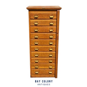 Antique 10 Drawer Vertical Oak File Cabinet by EH Sheldon
