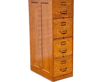 Antique Tiger Oak 4 Drawer Wood File Cabinet