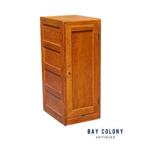 Antique Arts & Crafts Tiger Oak Raised Panel Library Office Cabinet by Derby