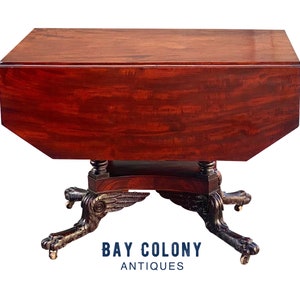 Antique New York City Intricately Carved Mahogany Drop Leaf Table - Attributed to Michael Allison