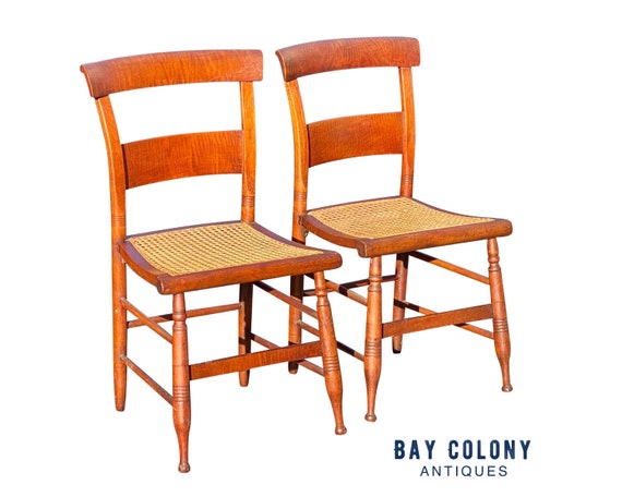 Antique Pair of Tiger Maple Side Chairs With Cane Seats Etsy UK