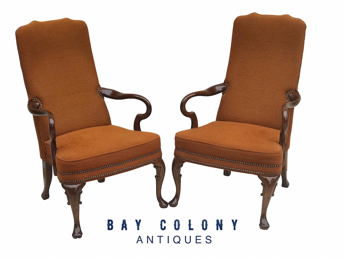 20th Century Queen Anne Antique Style Pair of Walnut Arm Etsy