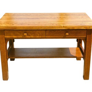 Antique Arts & Crafts Mission Oak Two Drawer Library Table / Office Desk
