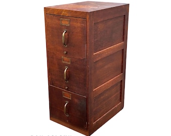 Antique Tiger Oak Three Drawer File Cabinet with Raised Panels by Globe Wernicke