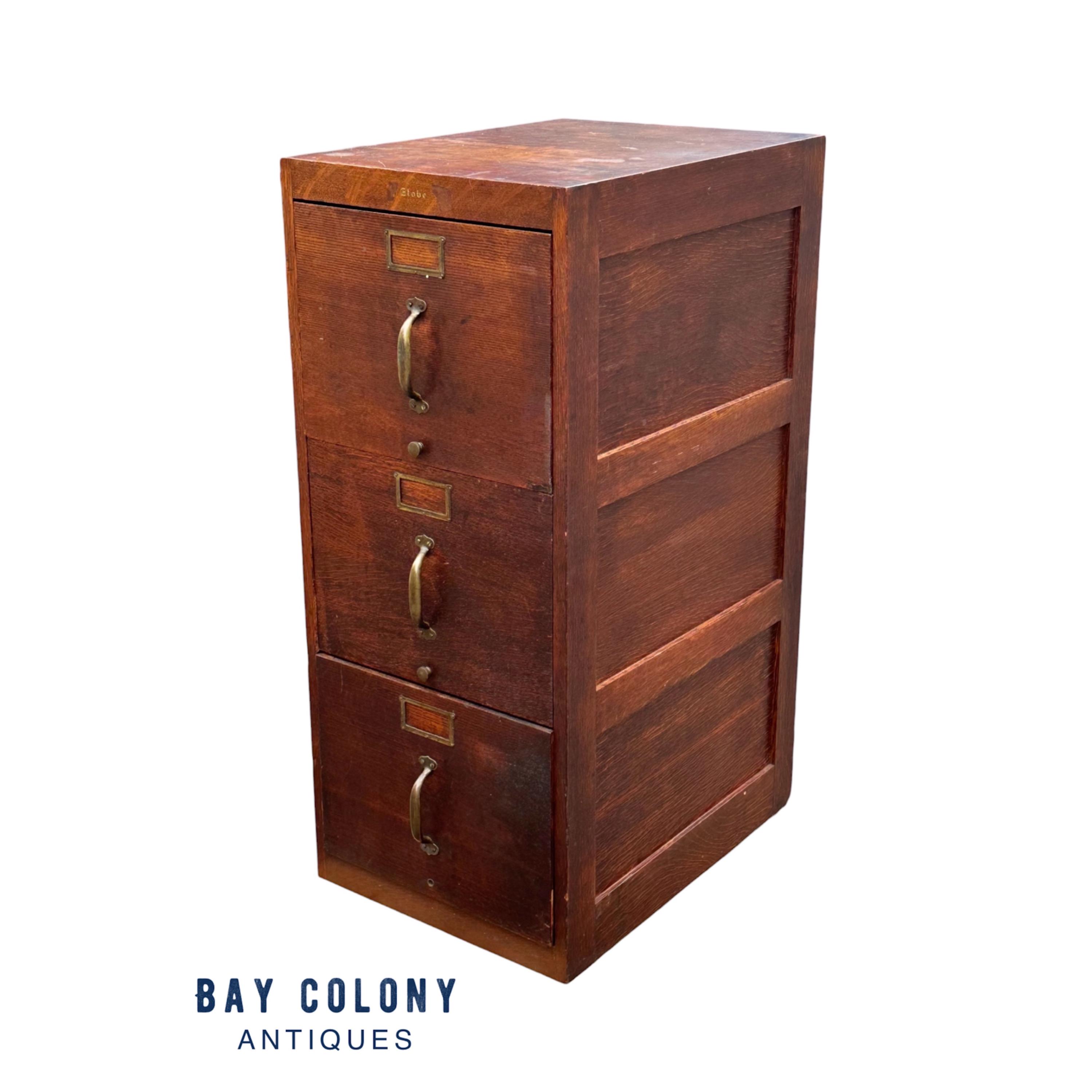 Antique Tiger Oak Three Drawer File Cabinet With Raised Panels by Globe ...