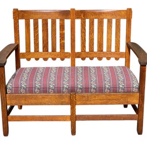 Antique Arts & Crafts Mission Oak Bench / Settee