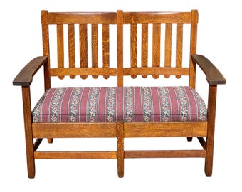 Antique Arts & Crafts Mission Oak Bench / Settee