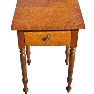Antique New England Sheraton Bird&#39;s Eye Maple & Cherry Nightstand Bedside Table