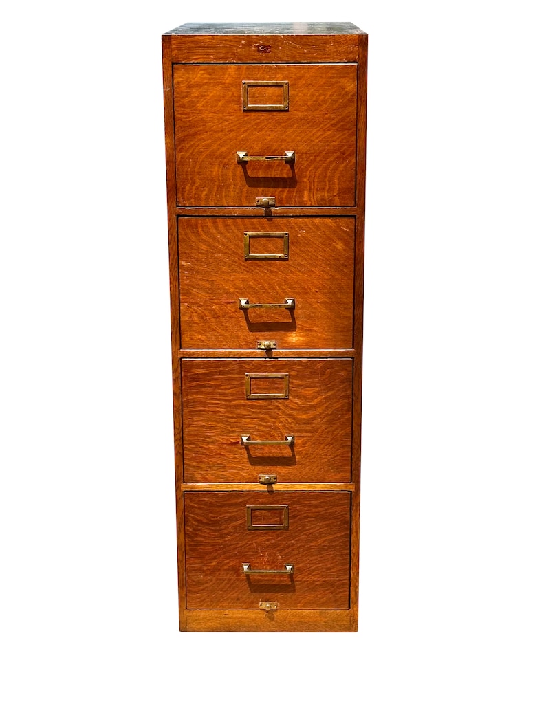 Antique Oak 4 Drawer Wood File Etsy