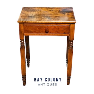 Early 19th Century Antique Tiger Maple & Cherry New York One Drawer Work Table