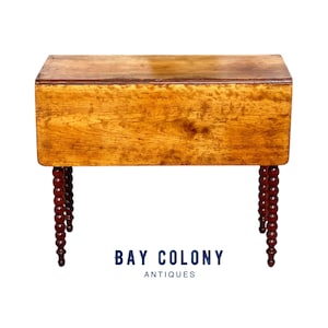 Antique Sheraton Southern Cherry Drop Leaf Table With Spool Turned Legs