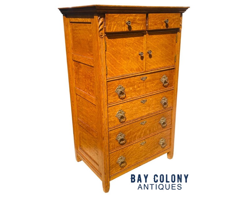 Antique Victorian Tiger Oak Hat Box Dresser / Tall Chest Etsy