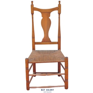 18th Century New England Queen Anne Side Chair With Yolk Crest & Button Feet