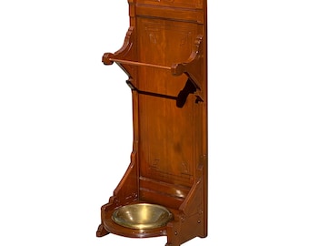 Antique Eastlake Victorian Cherry Umbrella Stand With Original Brass Water Basin