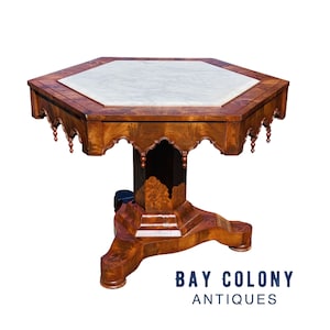 Antique Southern US Mahogany Gothic Parlor Table With Inset Marble Top
