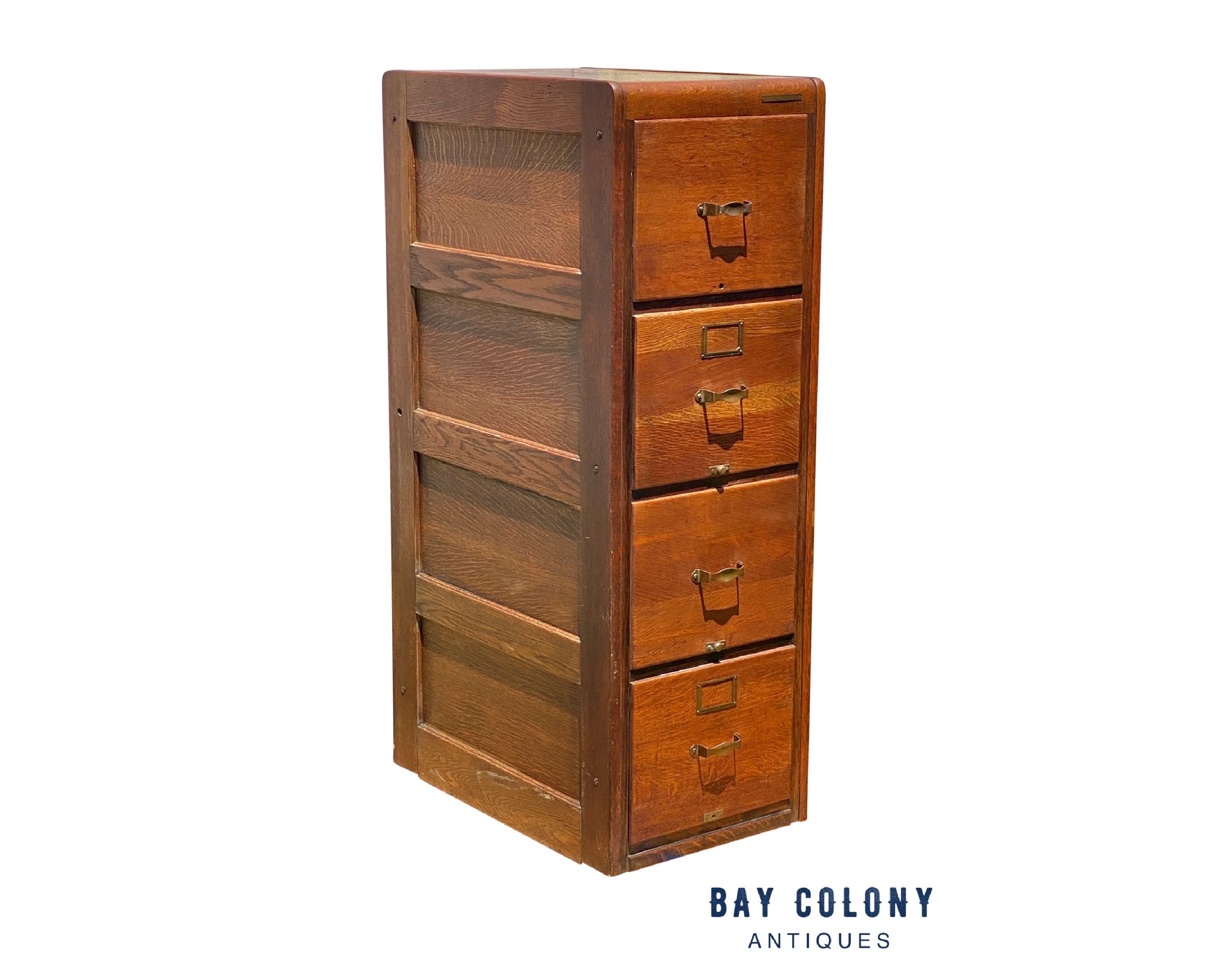 Antique Library Bureau Sole Makers Tiger Oak Wood Filing Cabinet
