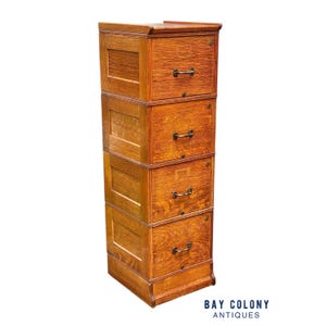 Antique Tiger Oak Stacking File Cabinet / Filing Cabinet