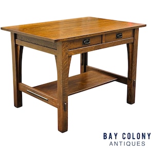 Antique Arts & Crafts Mission Oak Two Drawer Library Table by Gustav Stickley