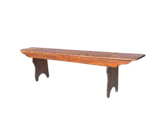 Antique Primitive Pine Nantucket Meetinghouse Bench With Half Moon Cutout Ends