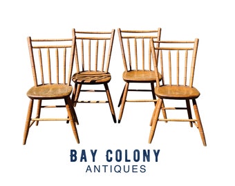 19th Century Antique Set Of 4 Country Primitive Bamboo Carved Bird Cage Windsor Chairs