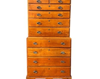Antique Chippendale New Hampshire Maple Chest on Chest with Hidden Lock Feature