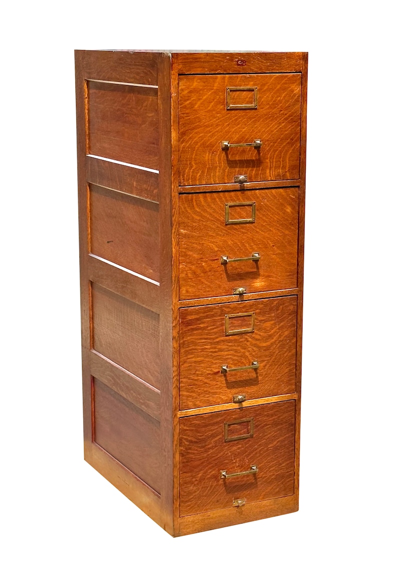 Antique Oak 4 Drawer Wood File Etsy