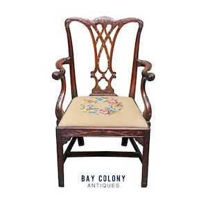 Antique Chippendale Mahogany Desk Chair with Needlepoint Seat