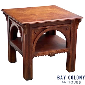 19th Century Antique New York Victorian Tiger Oak Parlor Table - Thomas Brooks