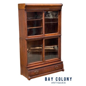 Antique Victorian Oak Danner Stacking Barrister Bookcase with Drawer & Glass Doors