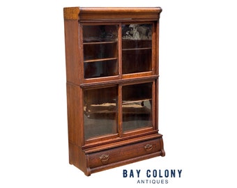 Antique Oak Bookcase With Glass Doors - Etsy