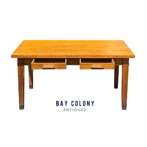 Antique Arts & Crafts Mission Oak Library Table With Two Drawers - Tiger Oak