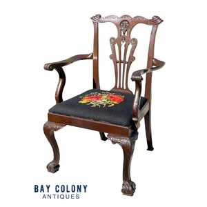 Antique Chippendale Mahogany Desk Chair - Elaborately Carved & Rare